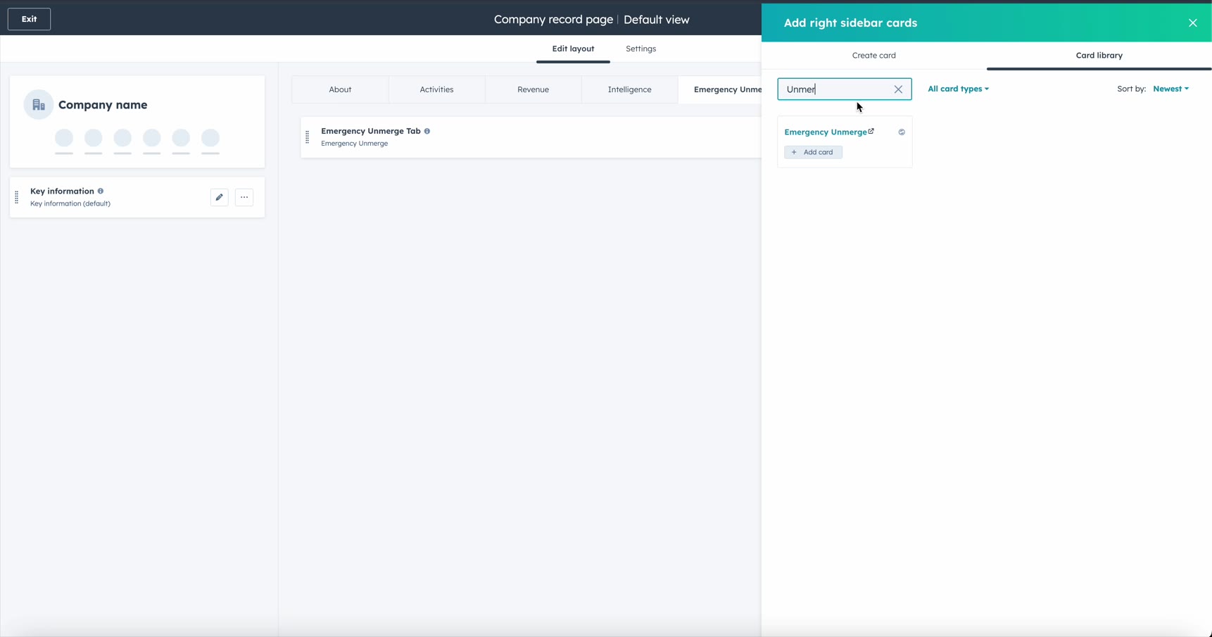 Adding the Emergency Unmerge sidebar card to the right column