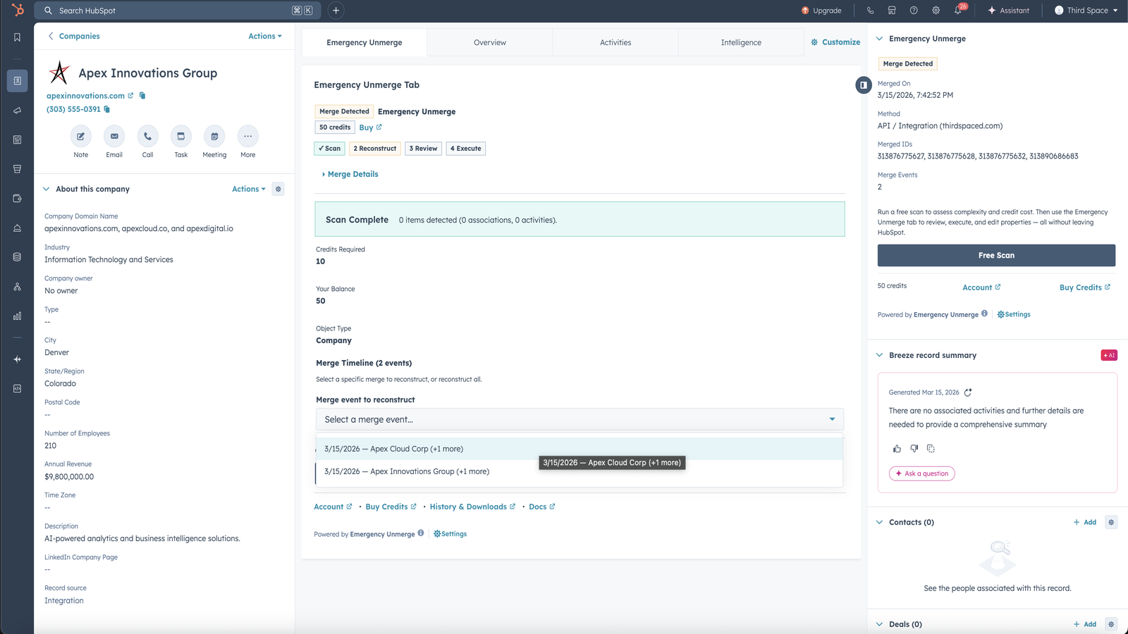Chain merge timeline showing multiple successive merge events with record names